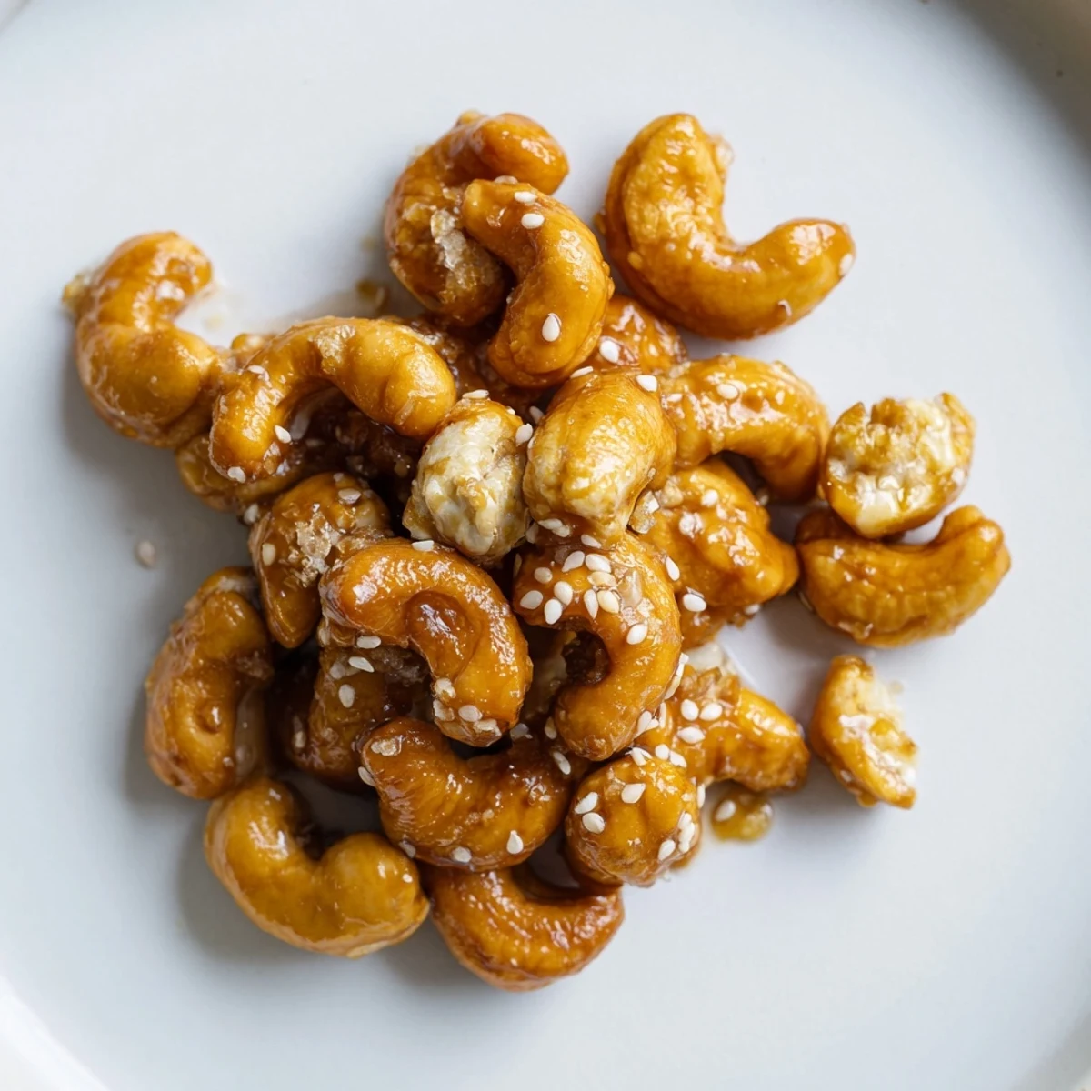 Warm honey sesame cashews fresh from the oven with a caramelized golden coating