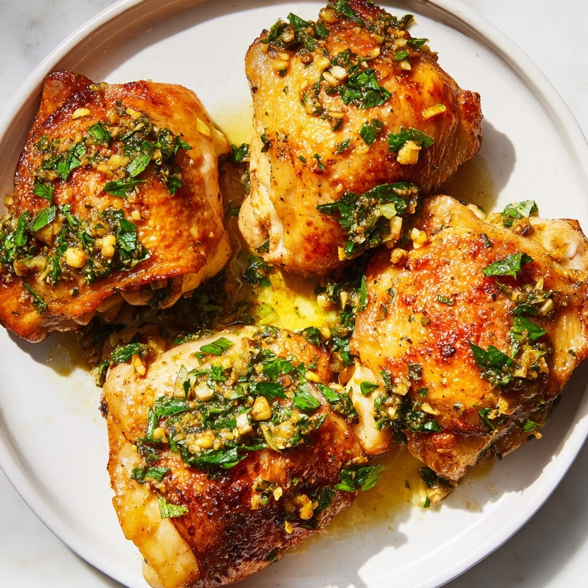 Crispy golden Cuban Mojo Chicken Thighs roasted with garlic and bright citrus juices
