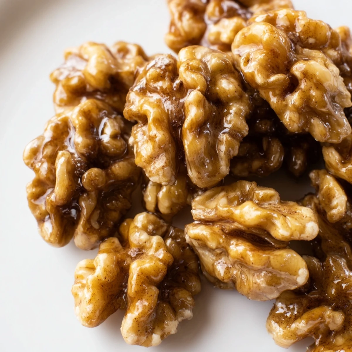 Steaming roasted maple cinnamon walnuts fresh from the oven coated in spiced syrup