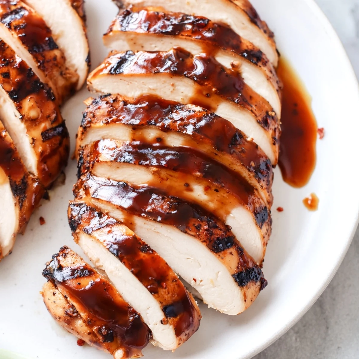 Golden Grilled Coca Cola Glazed Chicken Breast with sticky caramelized grill marks on a rustic plate