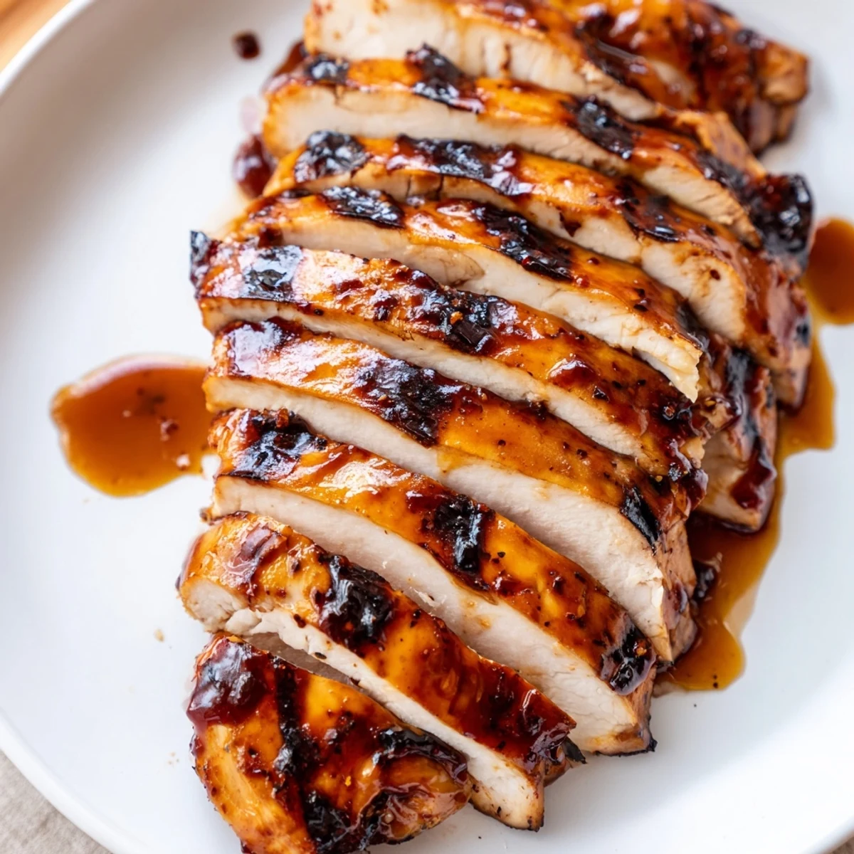 Juicy Grilled Coca Cola Glazed Chicken Breast sliced open revealing tender meat drizzled with glossy sweet glaze