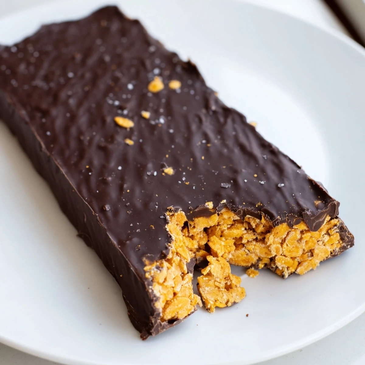 Crunchy Healthy Homemade Butterfingers coated in rich chocolate with a sprinkle of flaky sea salt