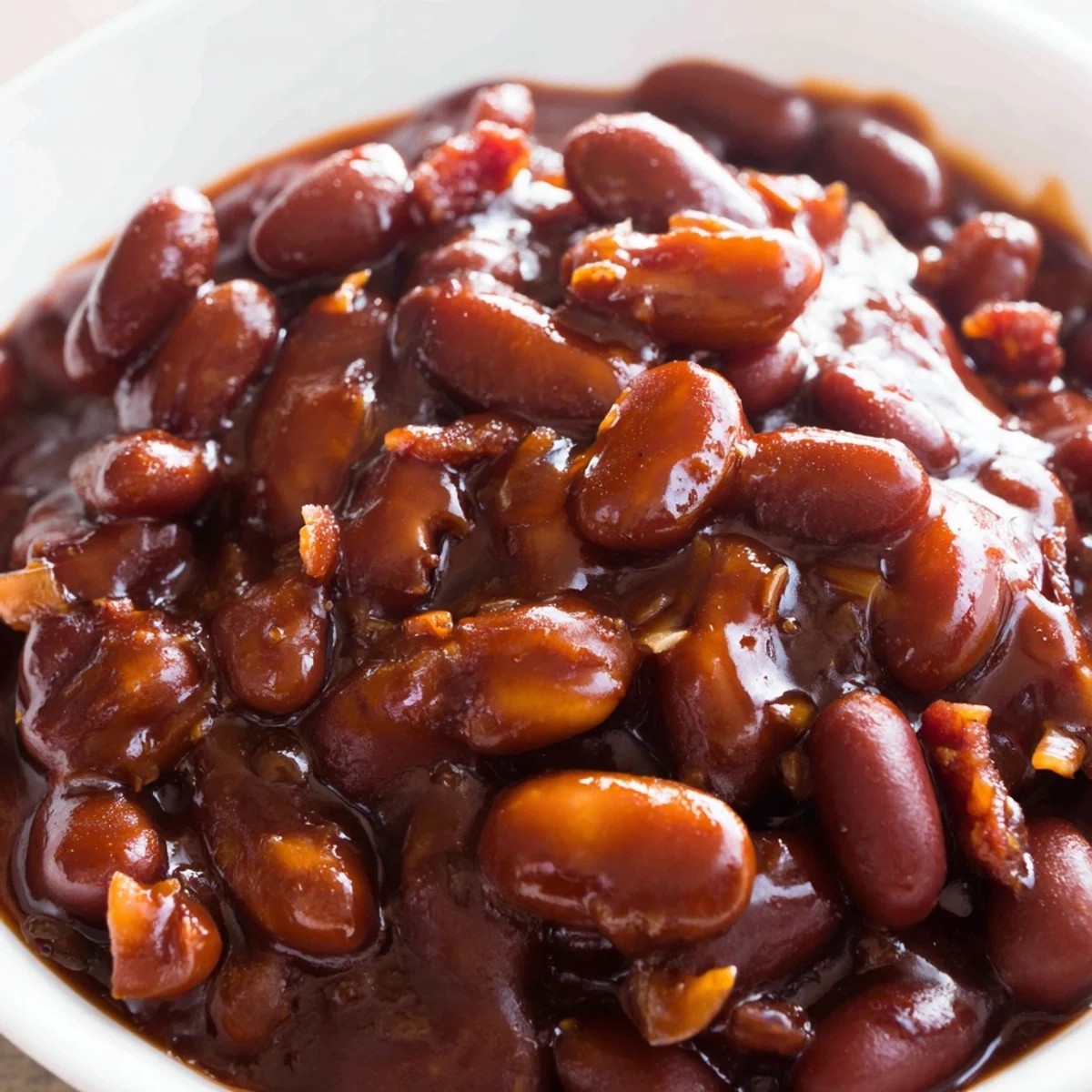 Quick Barbecued Beans served steaming hot in a rustic cast iron skillet