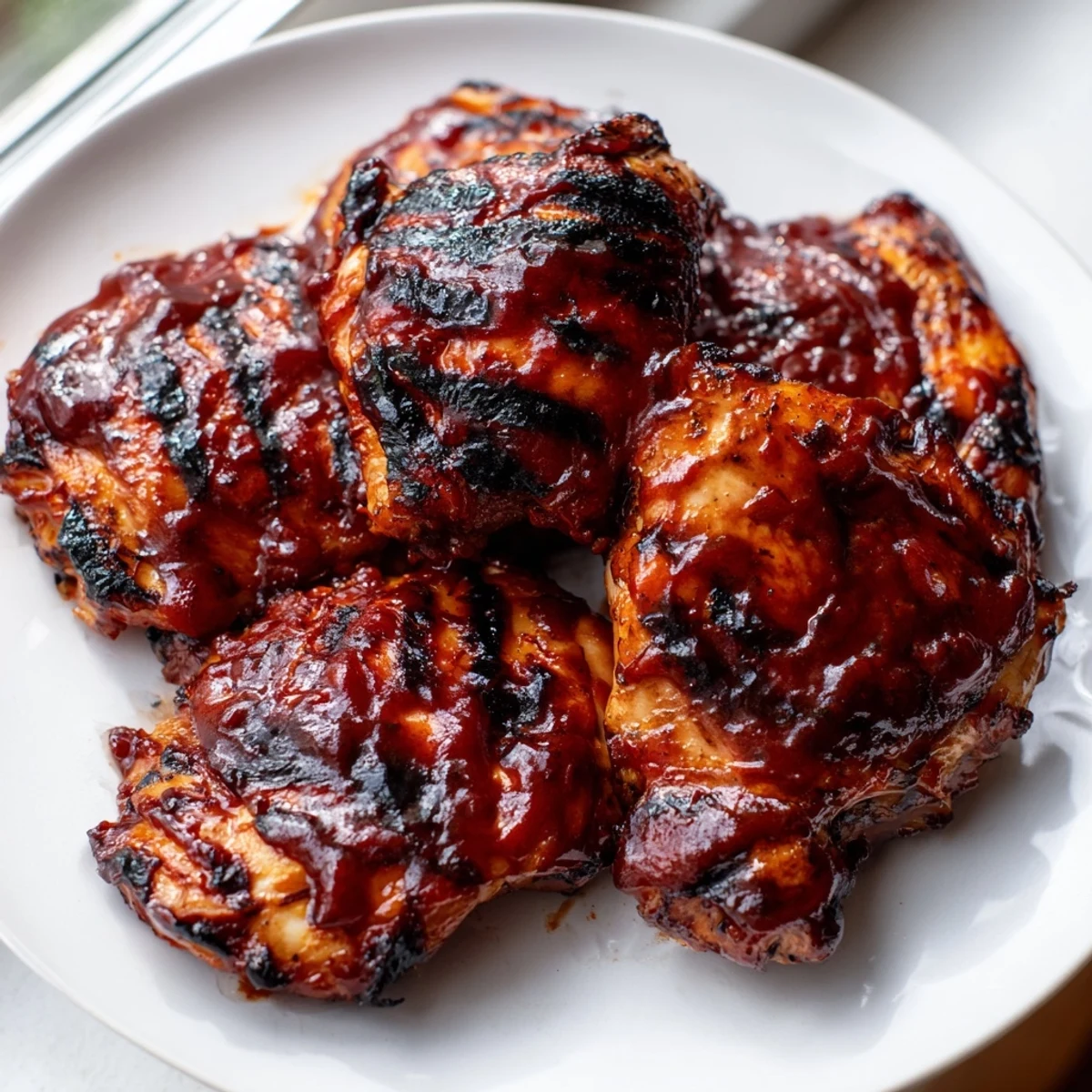 Tender grilled barbecue chicken with crispy golden skin served alongside fresh coleslaw