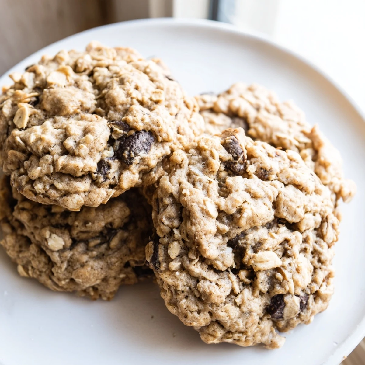 Chewy Banana Oatmeal Cookies with golden edges cooling on a parchment-lined baking sheet