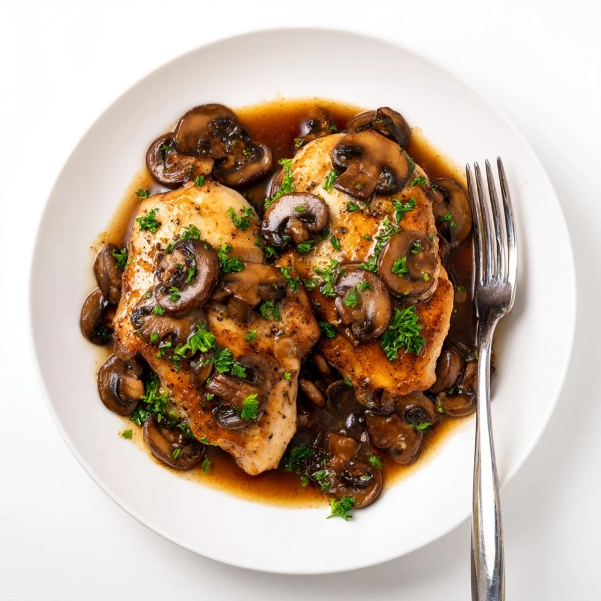 Creamy rich dairy free Chicken Marsala simmered in a glossy Marsala wine reduction
