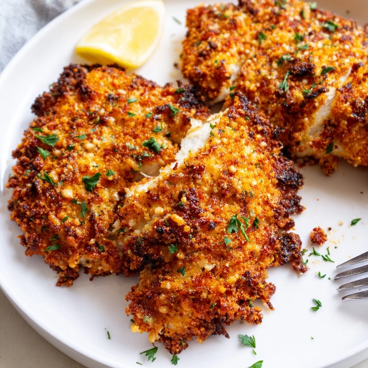 Crispy golden Paprika Parmesan Chicken fresh from the oven, ready to slice and serve.