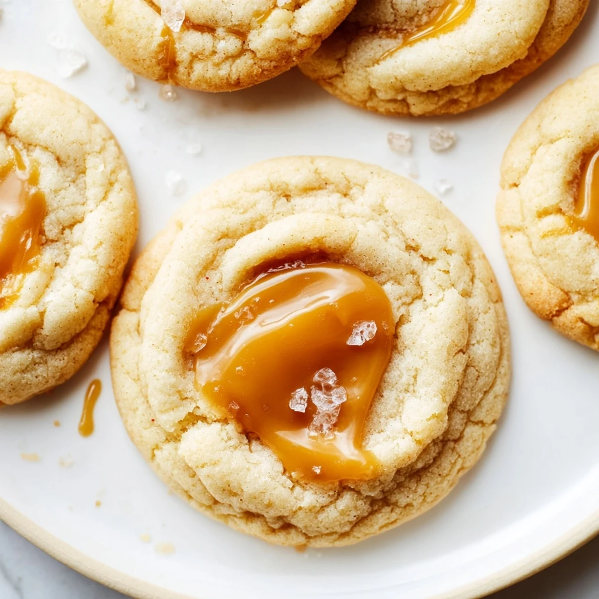 Soft caramel cheesecake cookies drizzled with rich sauce on a white dessert plate.