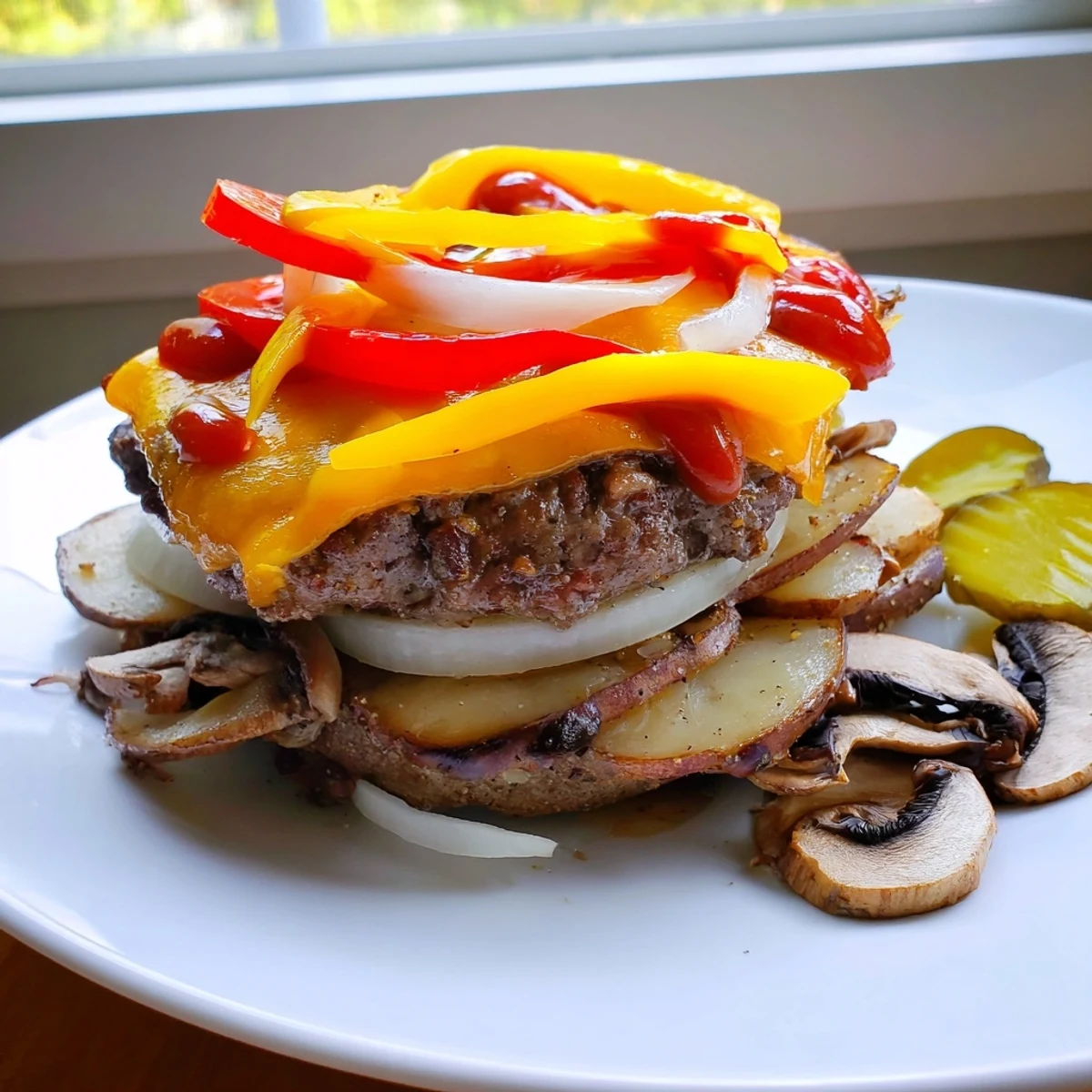 Steaming foil-opened campfire cheeseburger hobo packets topped with a gooey cheddar slice