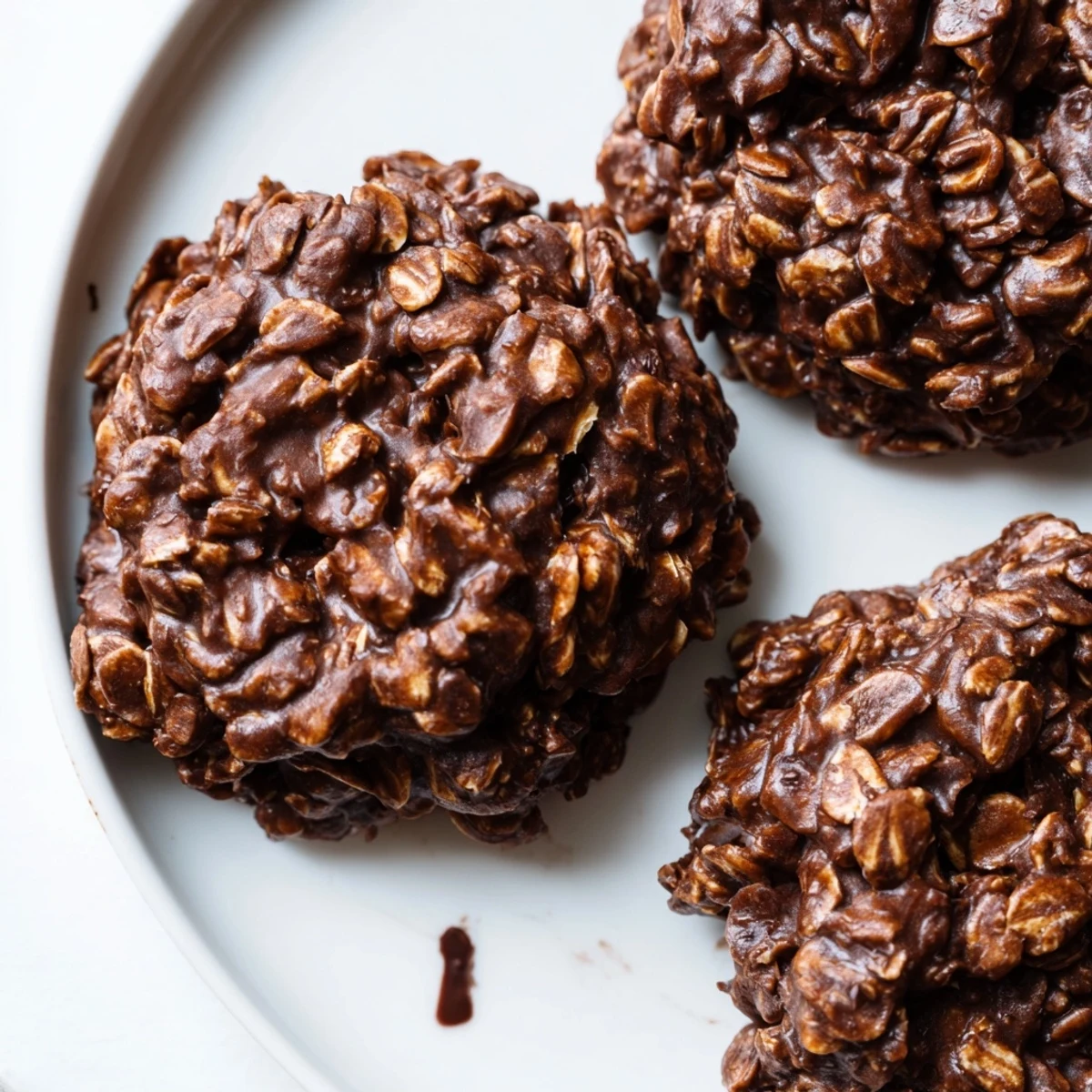Chewy chocolate oatmeal no bake cookies cooling on a tray dusted with cocoa powder