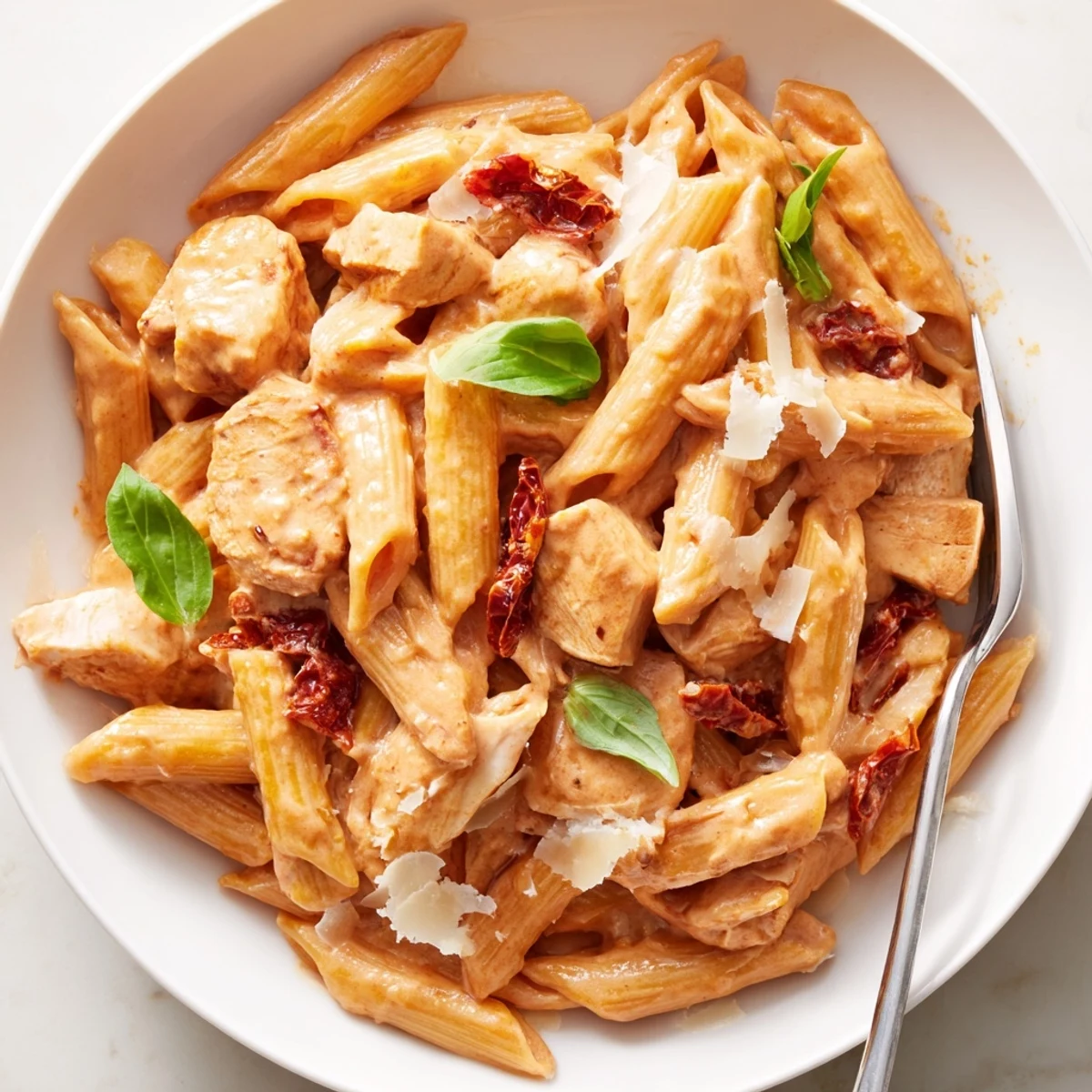 Copycat Sun Dried Tomato Marry Me Chicken Pasta tossed in a velvety Parmesan cream sauce