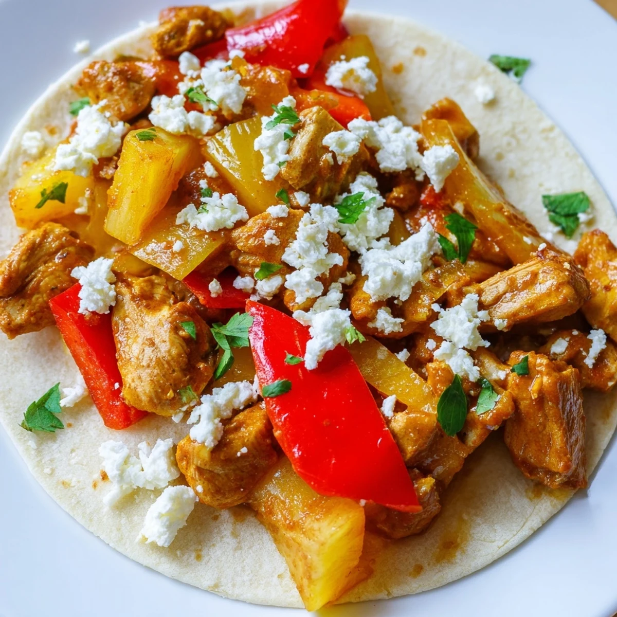 Golden spiced chicken and sweet pineapple filling warm corn tortillas beautifully.