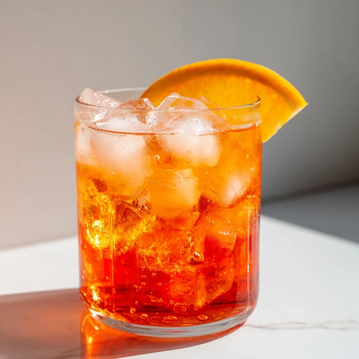 Golden Spritz aperitif topped with soda water and citrus for summer sipping
