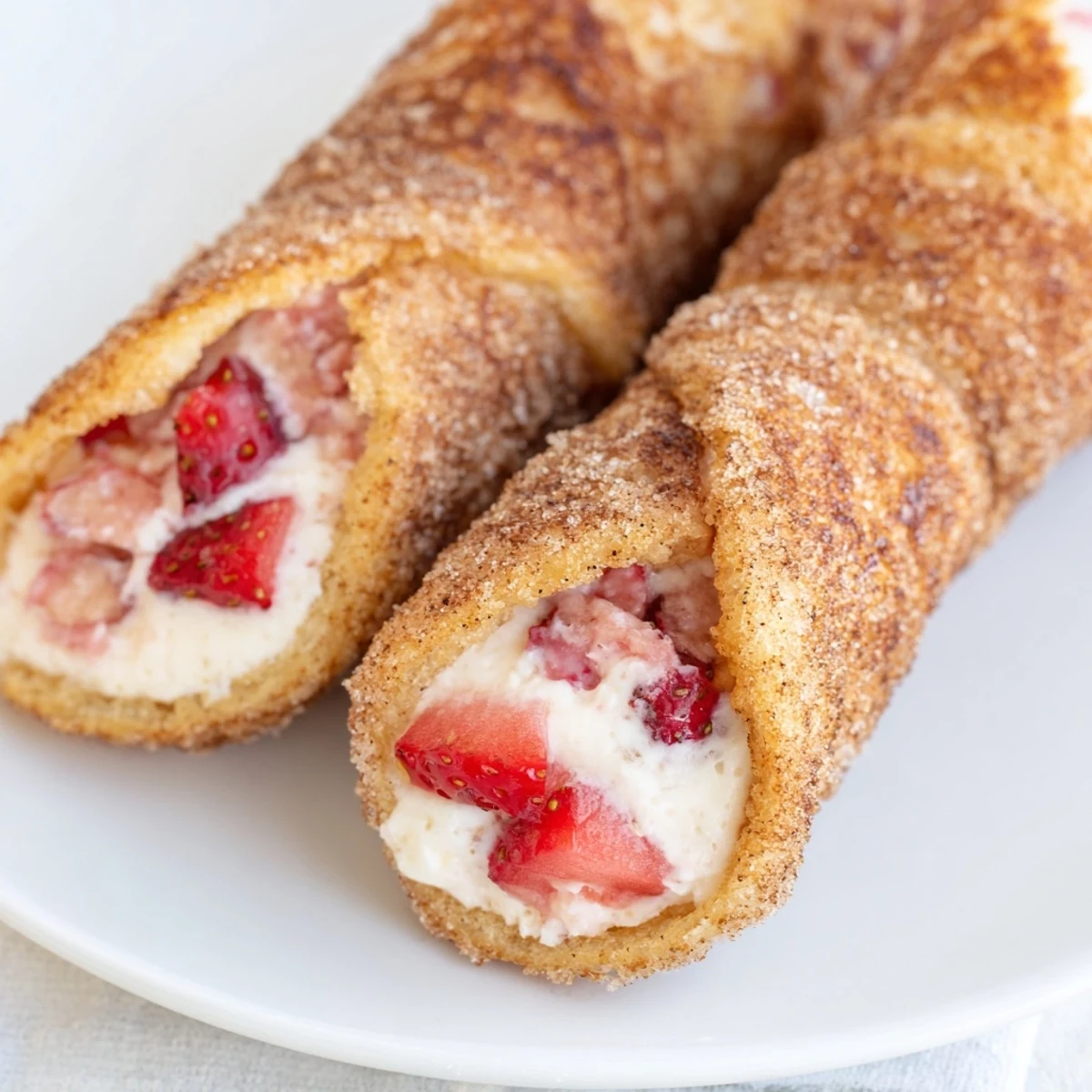Soft bread rolls filled with sweet strawberry cream cheese toasted until crispy and golden