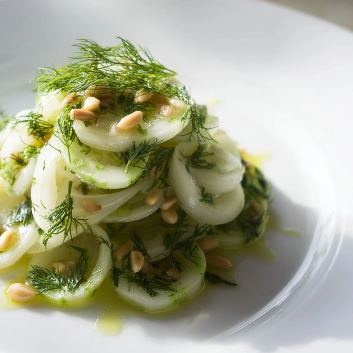 Light Mediterranean crisp fennel cucumber salad served with grilled chicken for a meal