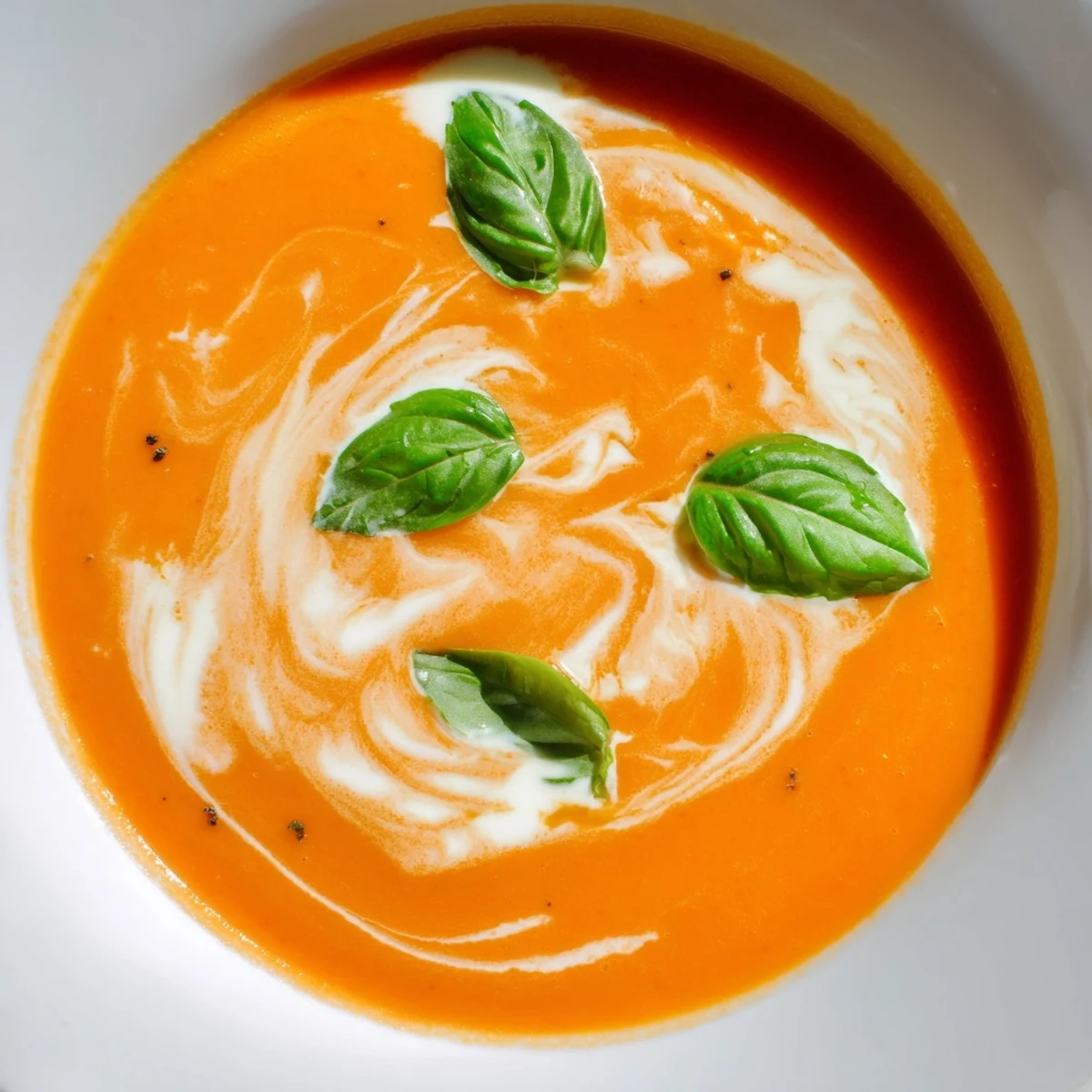 Velvety homemade tomato basil soup served with crusty bread for a cozy meal